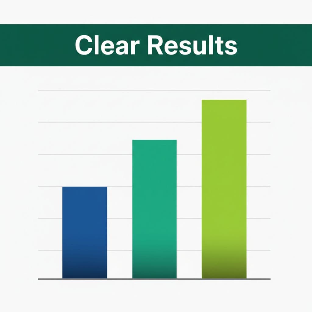 Three bar chart columns at different heights under a dark green header with white 'Clear Results' text.