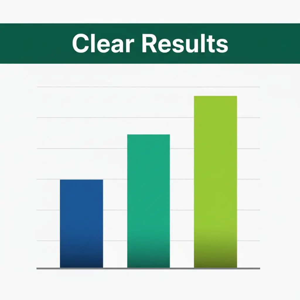 Three bar chart columns at different heights under a dark green header with white 'Clear Results' text.