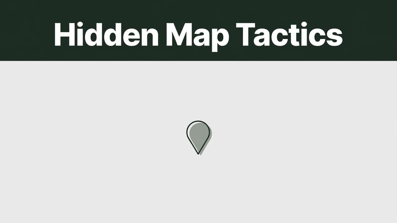 A dark green horizontal band spans the top, displaying bold sans-serif text about navigation strategies. Below, a solitary red pin icon sits centered on a clean, soft gray minimalist background.